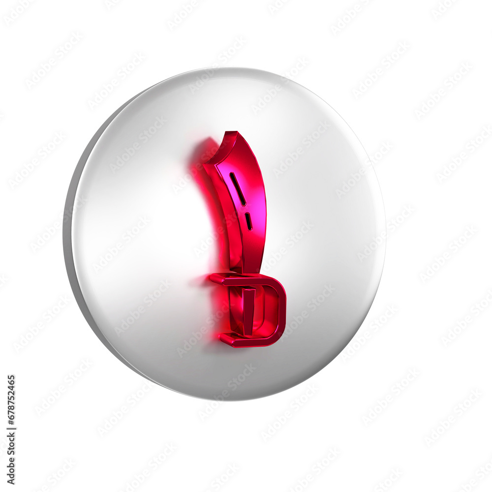 Poster red pirate sword icon isolated on transparent background. sabre sign. silver circle button.