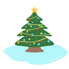 Natal tree and decoration with green , gold, white, and red colors that can be use for social media, wallpaper, sticker, t-shirt, e.t.c.