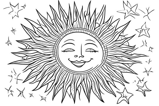 outlines of a sun for kids to colour with white background