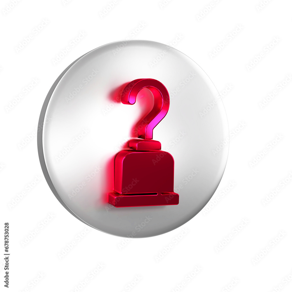 Poster red pirate hook icon isolated on transparent background. silver circle button.