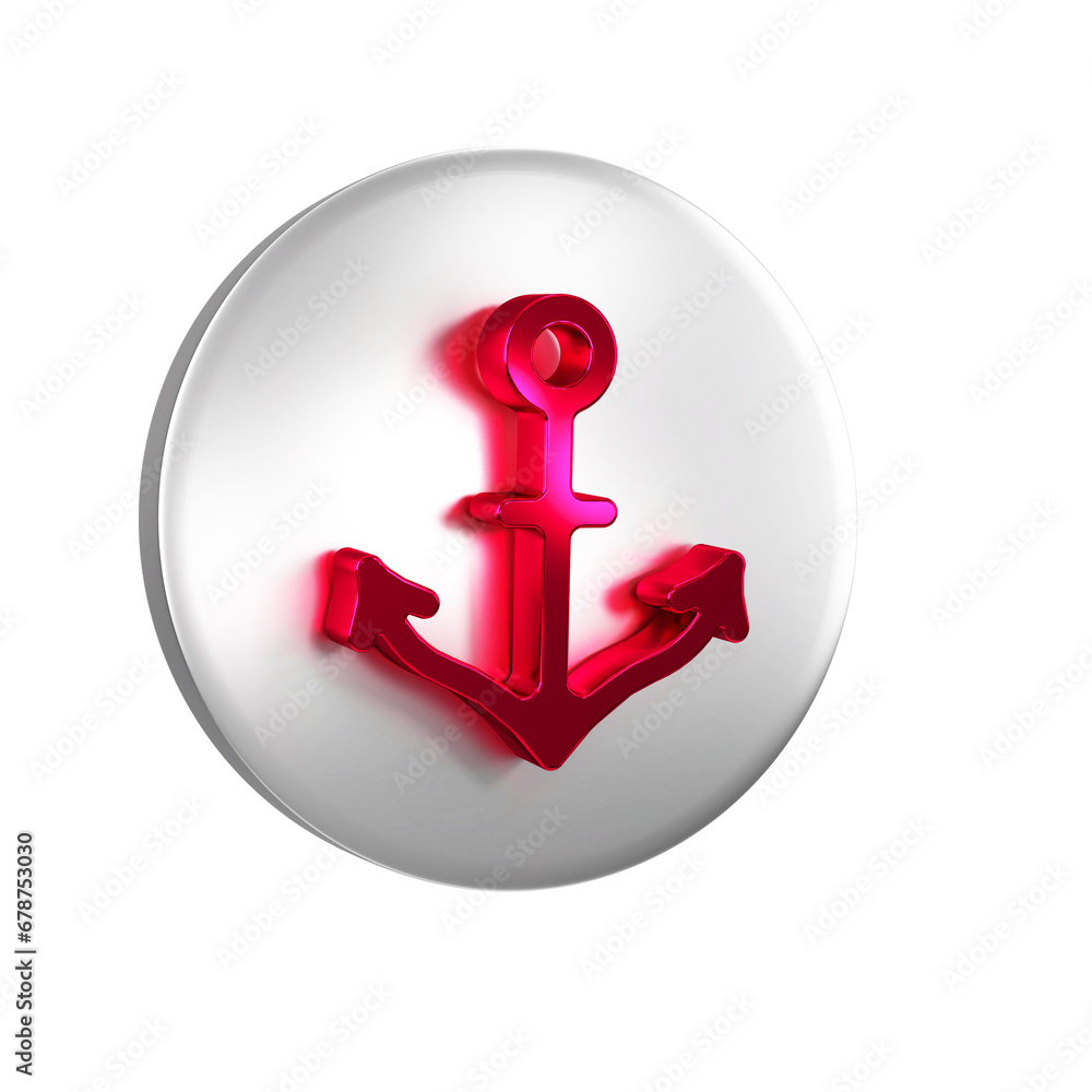 Poster red anchor icon isolated on transparent background. silver circle button.