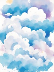 Obraz premium Color clouds sky. Watercolor style. AI generated illustration