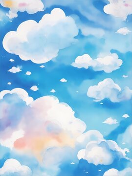 Color clouds sky. Watercolor style. AI generated illustration