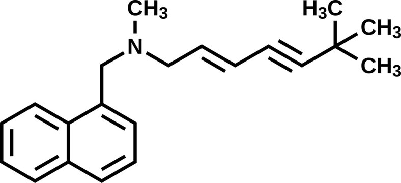 Terbinafine structural formula, vector illustration