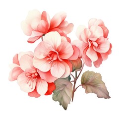 Fototapeta premium Soft Pink Begonia Blooms Watercolor Illustration