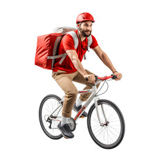 Bike messenger riding a bicycle on white background. - obrazy, fototapety, plakaty