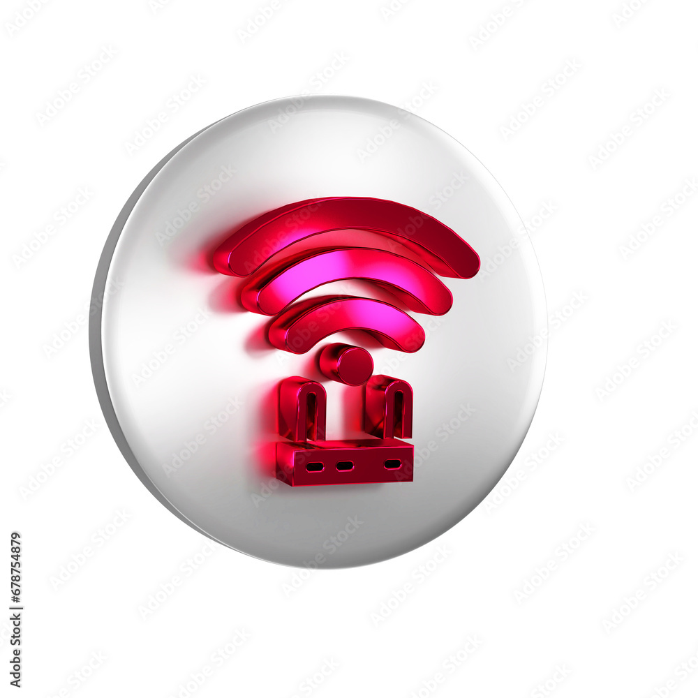 Poster red router and wi-fi signal icon isolated on transparent background. wireless ethernet modem router.