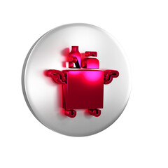 Red Trolley for food and beverages icon isolated on transparent background. Silver circle button.