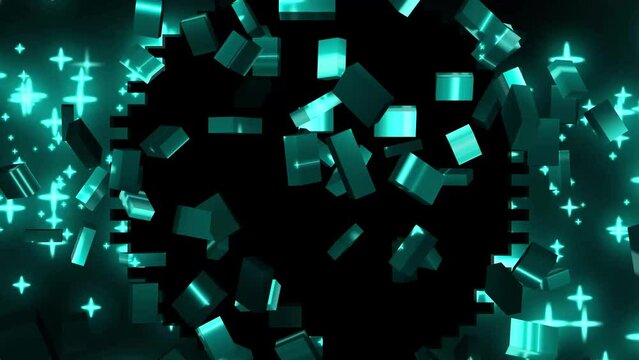 Fragments and Cubes Shattering 3D Rendering