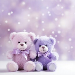 pastel violet background template with 2 teddy bears , AIgenerated 
