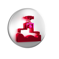 Red Award over sports winner podium icon isolated on transparent background. Silver circle button.