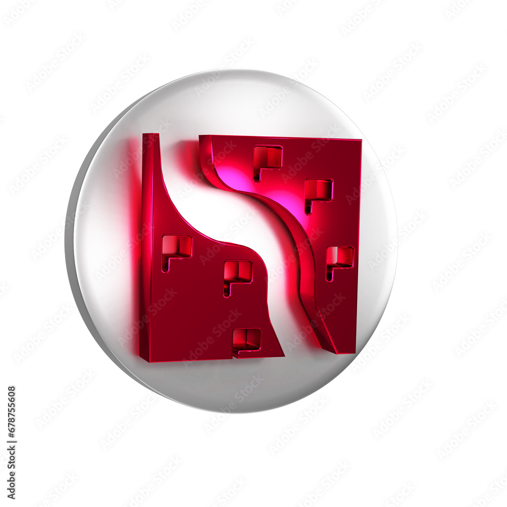 Poster red route location icon isolated on transparent background. train line path of train road route with