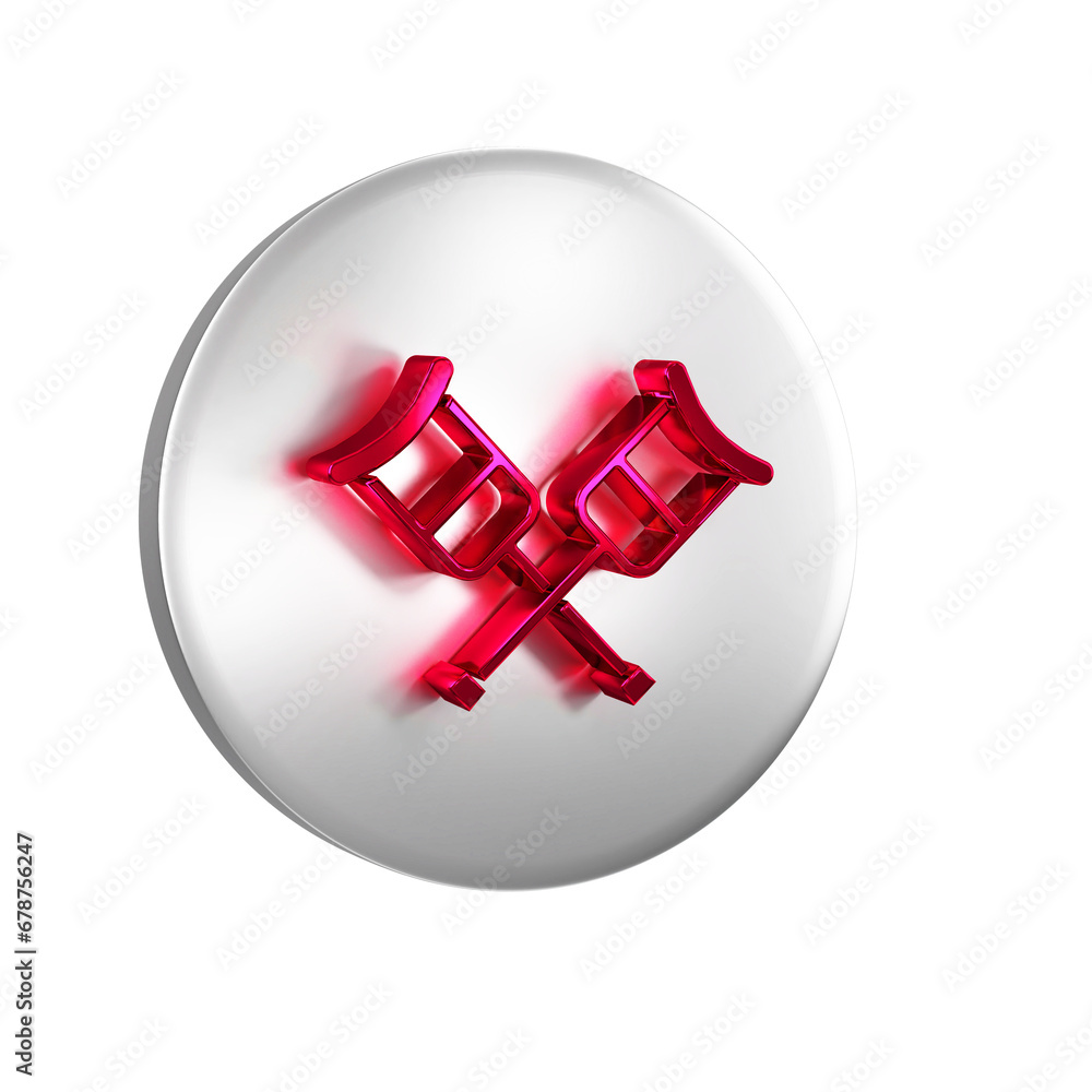 Sticker red crutch or crutches icon isolated on transparent background. equipment for rehabilitation of peop