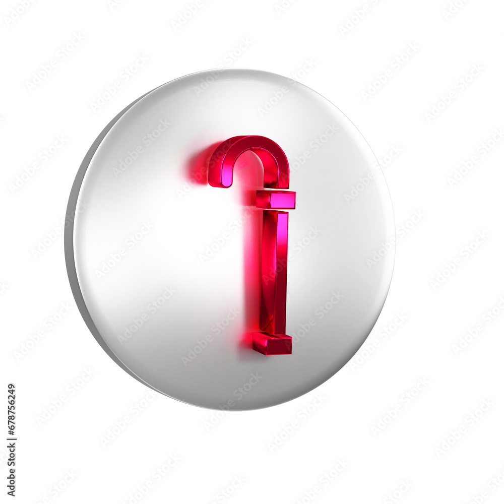 Poster red walking stick cane icon isolated on transparent background. silver circle button.