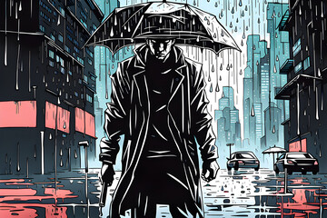 the man in dystopia with rain(cartoon)
Generative AI