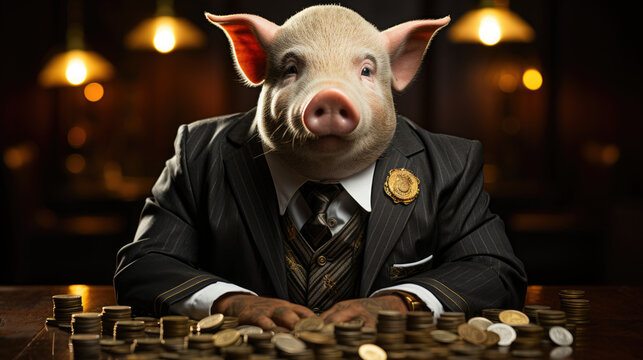 portrait of piggy bank executive