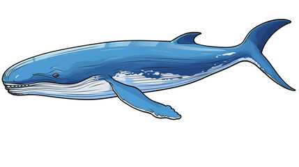 Blue Whale cartoon natural colors, black outline on white background