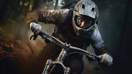 Obraz premium cyclist facing a challenging trail with determination generative ai
