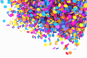 Close-up of Christmas colored confetti on a white background. 3d rendering illustration