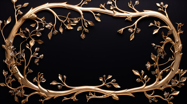 Ramos dourados de uma moldura, fundo preto