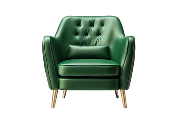 Green leather armchair isolated on a transparent background.