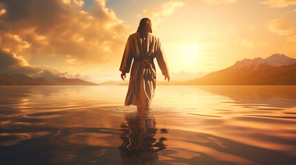 
Jesus andando na superfície da água, - obrazy, fototapety, plakaty