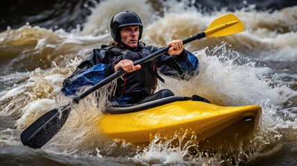Fototapeta na wymiar kayaker navigating rough waters generative ai