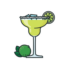 Margarita cocktail isolated vector illustration for Margarita Day on February 22. Isolated alcoholic drink color symbol.
