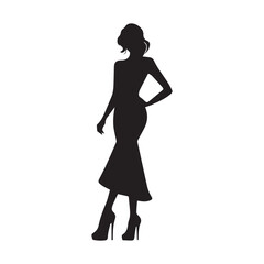 Modern and Sleek Woman Fashion Silhouette Illustration, Ideal for Showcasing the Latest Trends in Women's Clothing Across Various Design Platforms.