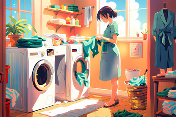 a woman doing laundry on a sunny day
Generative AI