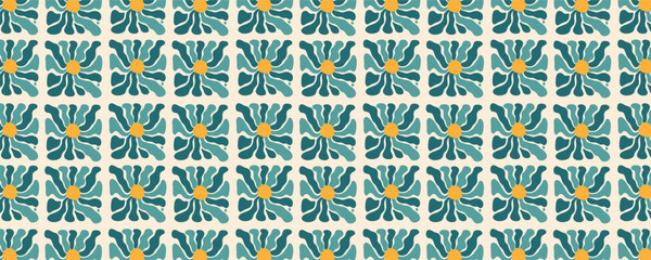 Vector aesthetic contemporary printable retro groovy flowers seamless pattern background