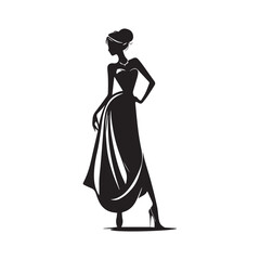 Strikingly Beautiful Woman Fashion Silhouette, Skillfully Crafted to Accentuate the Latest Trends in Women's Clothing for Editorial and Branding Use.