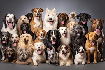 Large group of dogs different breeds. Generative AI