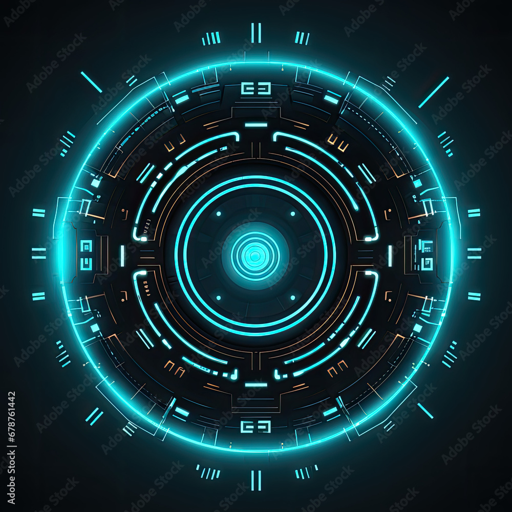 Fototapete Abstract Circle and line HUD technological futuristic elements.particle data background future design.