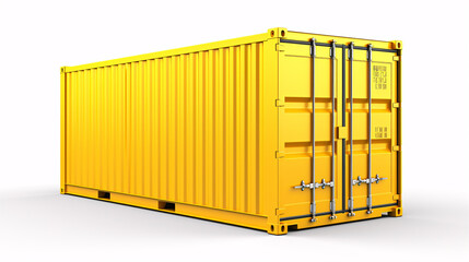 3D render of an isolated white-background cargo container being filled.