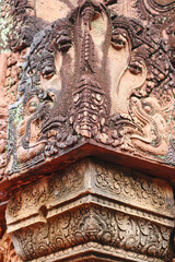 Naga or Snake god depiction in Banteay Srei temple carvings at Siem Reap, Cambodia, Asia