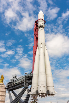Model of Vostok rocket in Exhibition of economic achievements (VDNH), Moscow, Russia