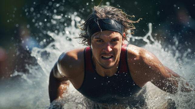 triathlete during a grueling race generative ai