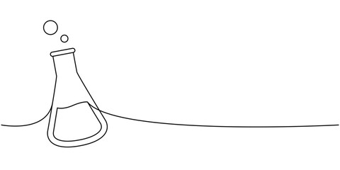 Laboratory glass equipment, test tubes, school supplies one line continuous drawing. Back to school continuous one line illustration.