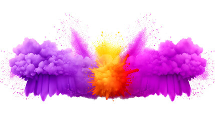 colorful rainbow holi paint color powder explosion, splash isolated on white background - Generative AI  - obrazy, fototapety, plakaty