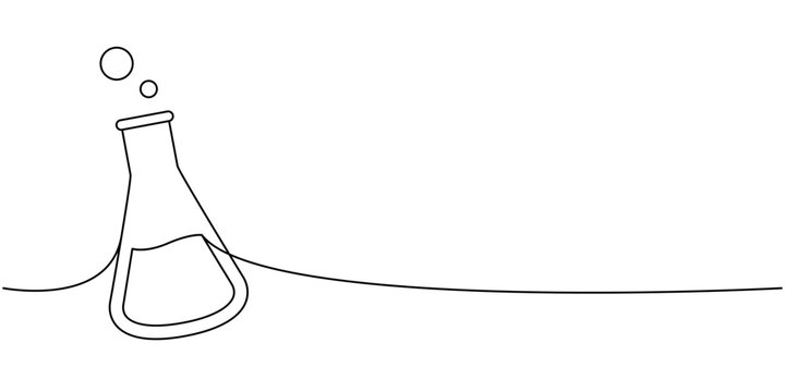 recommend clip art: Laboratory glass equipment, test tubes, school supplies one line continuous drawing. Back to school continuous one line illustration.