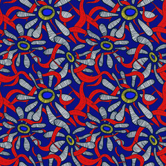 Surreal seamless artwork with hand drawn flower and leave patterns