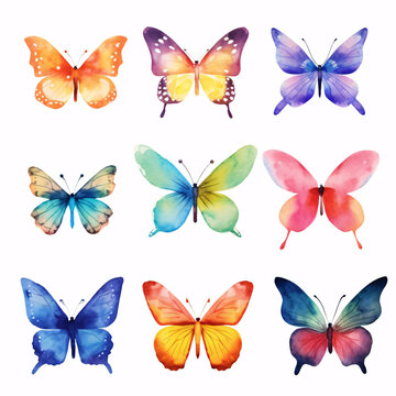 A compilation of radiantly colorful butterfly illustrations for postcards, invites, and other designs.
