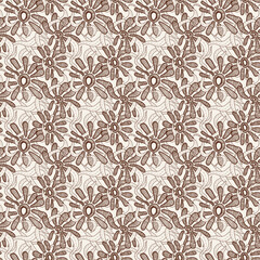 Surreal seamless artwork with hand drawn flower and leave patterns