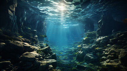Glimpse the profound abyss from within a 3D simulated sea-floor abyss. - obrazy, fototapety, plakaty