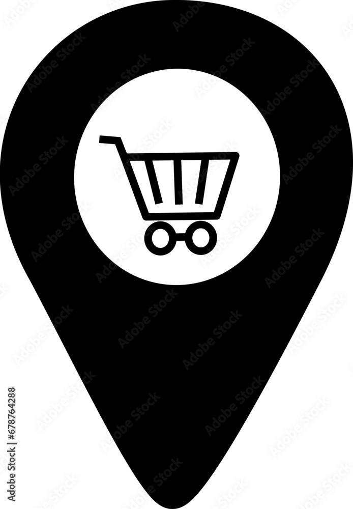 Aufkleber map marker with shopping cart icon,. replaceable vector design.