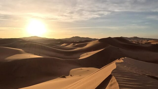 Sunrise panorama in the Sahara desert at Merzouga 