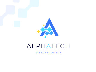 Modern Initial Letter A Algorithm Authentication Analytic Access Adaptive with Digital Data Pixel Technology logo design