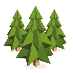 Set of low poly Christmas tree 3d illustration
