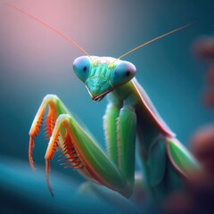 praying mantis   on a ground macro insect background - obrazy, fototapety, plakaty